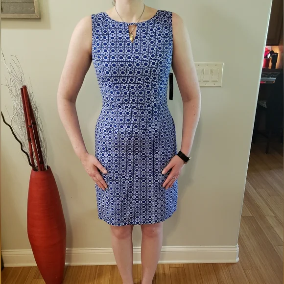 blue tahari dress Elie Tahari Women Sheath Blue Cowl Neck Knee Length Sleeveless Zip Dress Size 6
